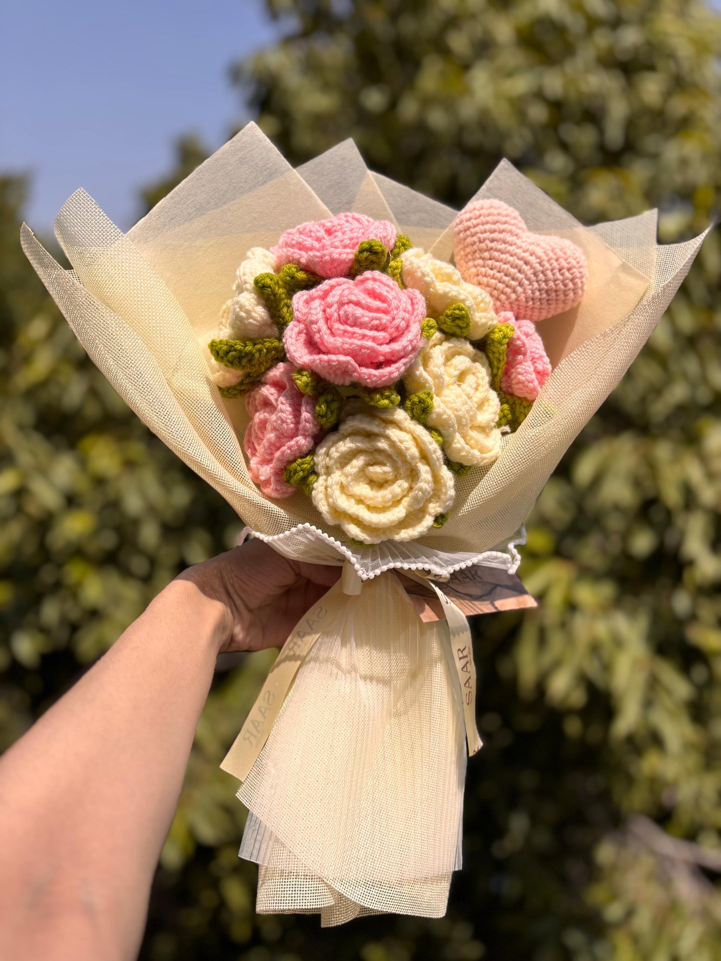 Blush Hearts Crochet Bouquet