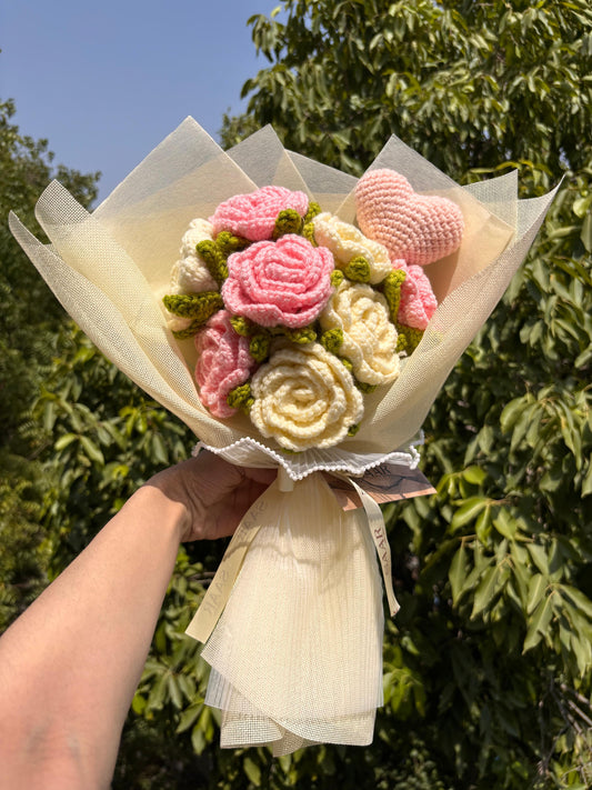 Blush Hearts Crochet Bouquet